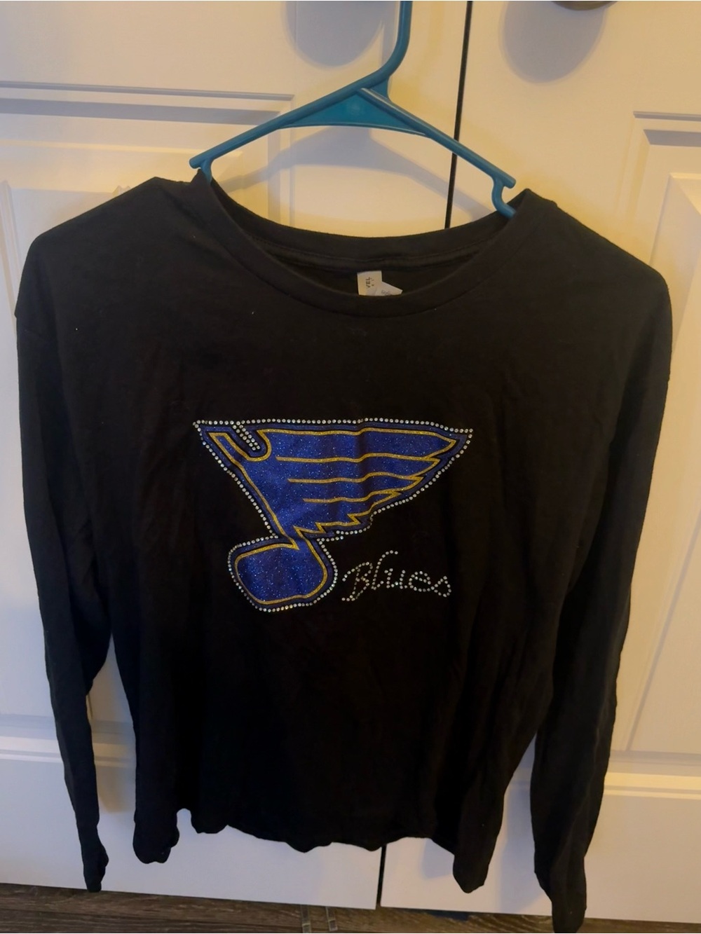 St. Louis Blues Women's Black Long-Sleeve Sparkly Rhinestone Logo Tee
